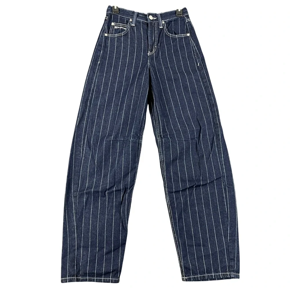 BDG Urban Outfitters Pinstripe Wide Barrel Leg Railroad Jeans Womens 25W 32L
